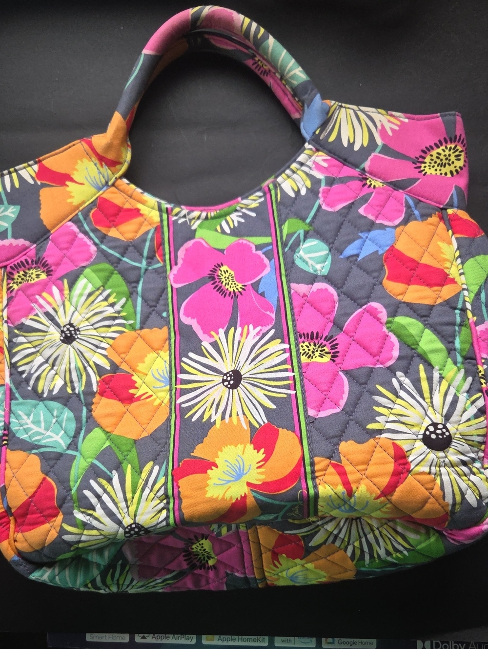 Vera Bradley Floral Quilted Tote in Pink, Orange & Gray